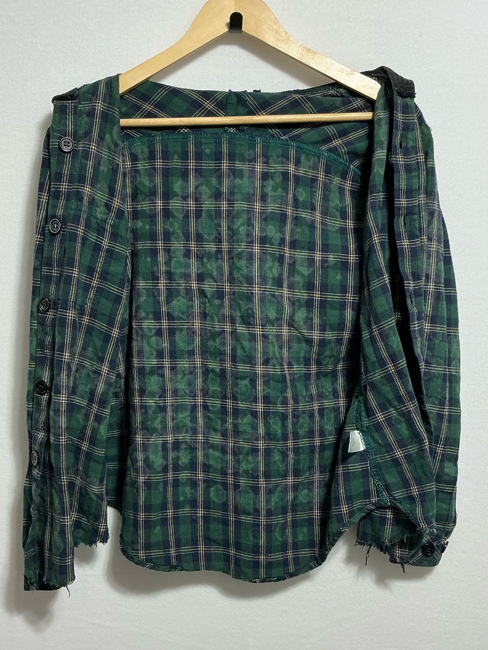 Current Mood Green Plaid Hooded Flannel Shirt Women’s S Grunge Distressed - Picture 10 of 15